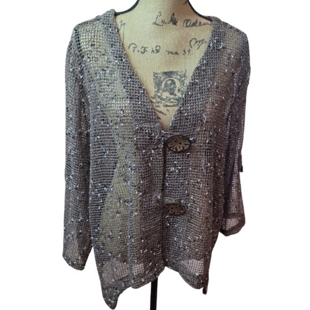 Lagenlook Neutral New nubby button summer cardigan jacket plus Size 2X New